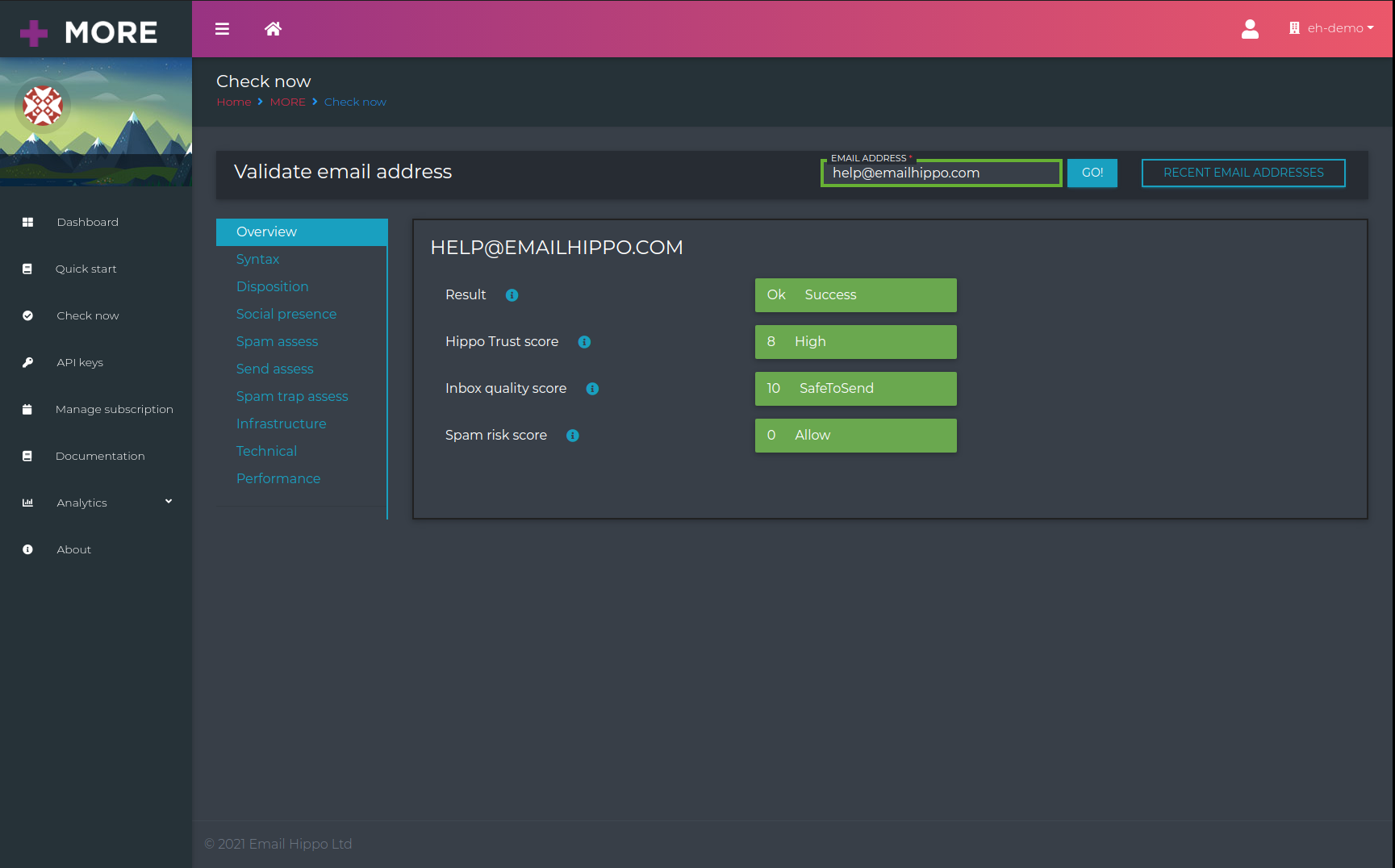 screenshot of Email Hippo